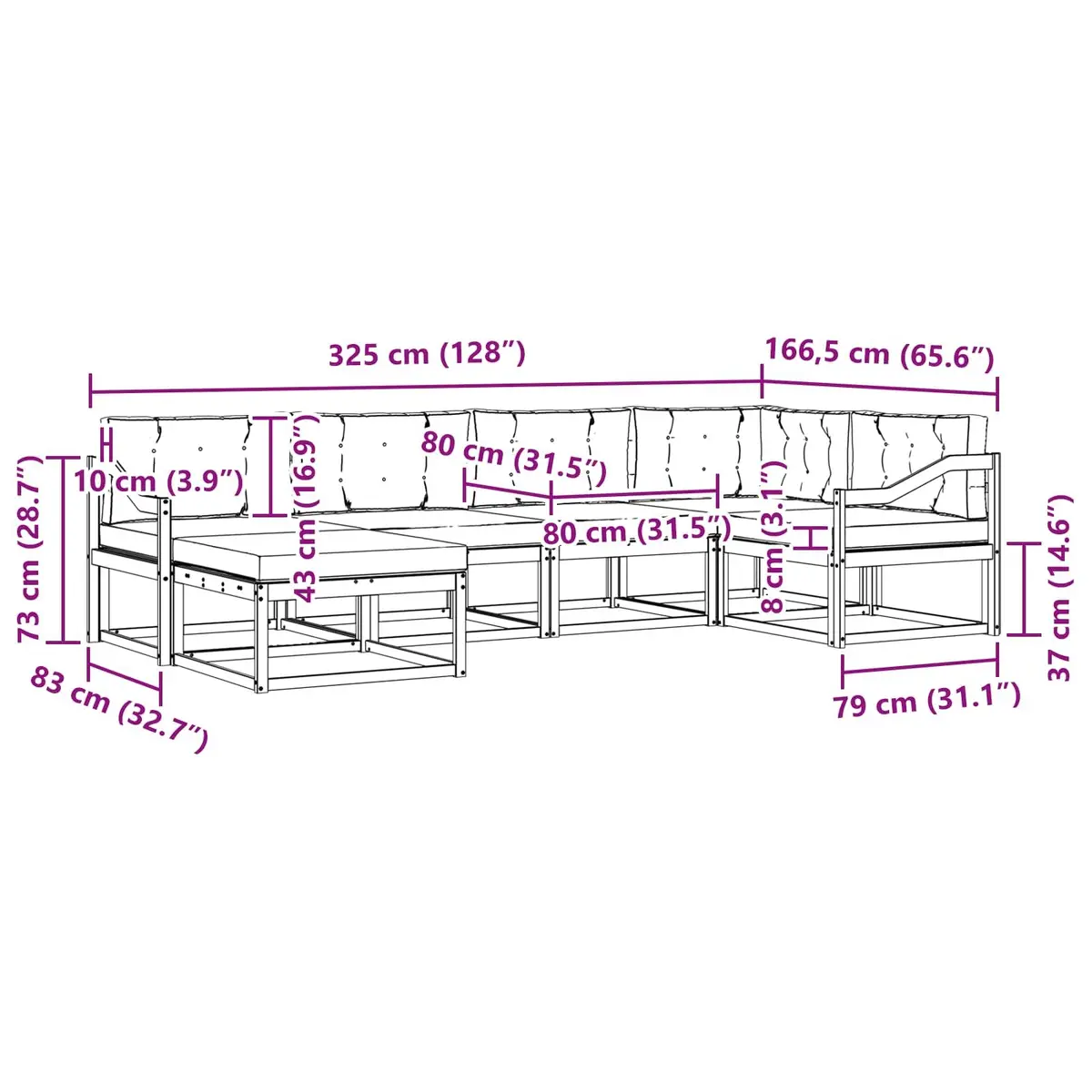 Outdoor Sofa Set Garden Patio Furniture 6 Piece
