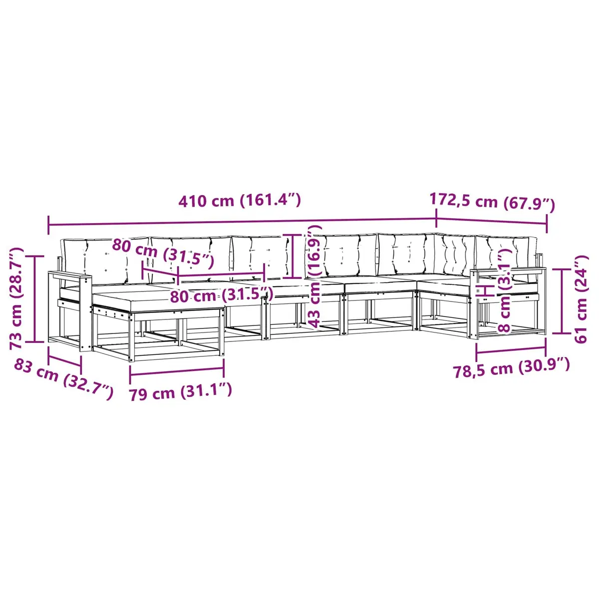 Outdoor Sectional Sofa Set 7-Piece Modular Garden Furniture with Cushions
