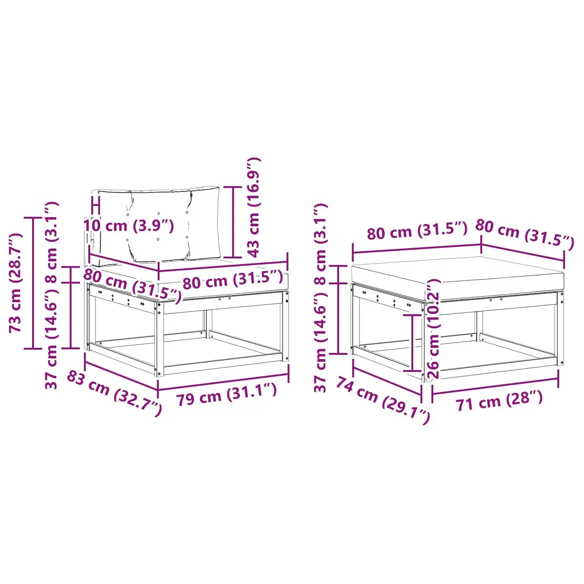 Brown 6-Piece Patio Lounge Sofa Set