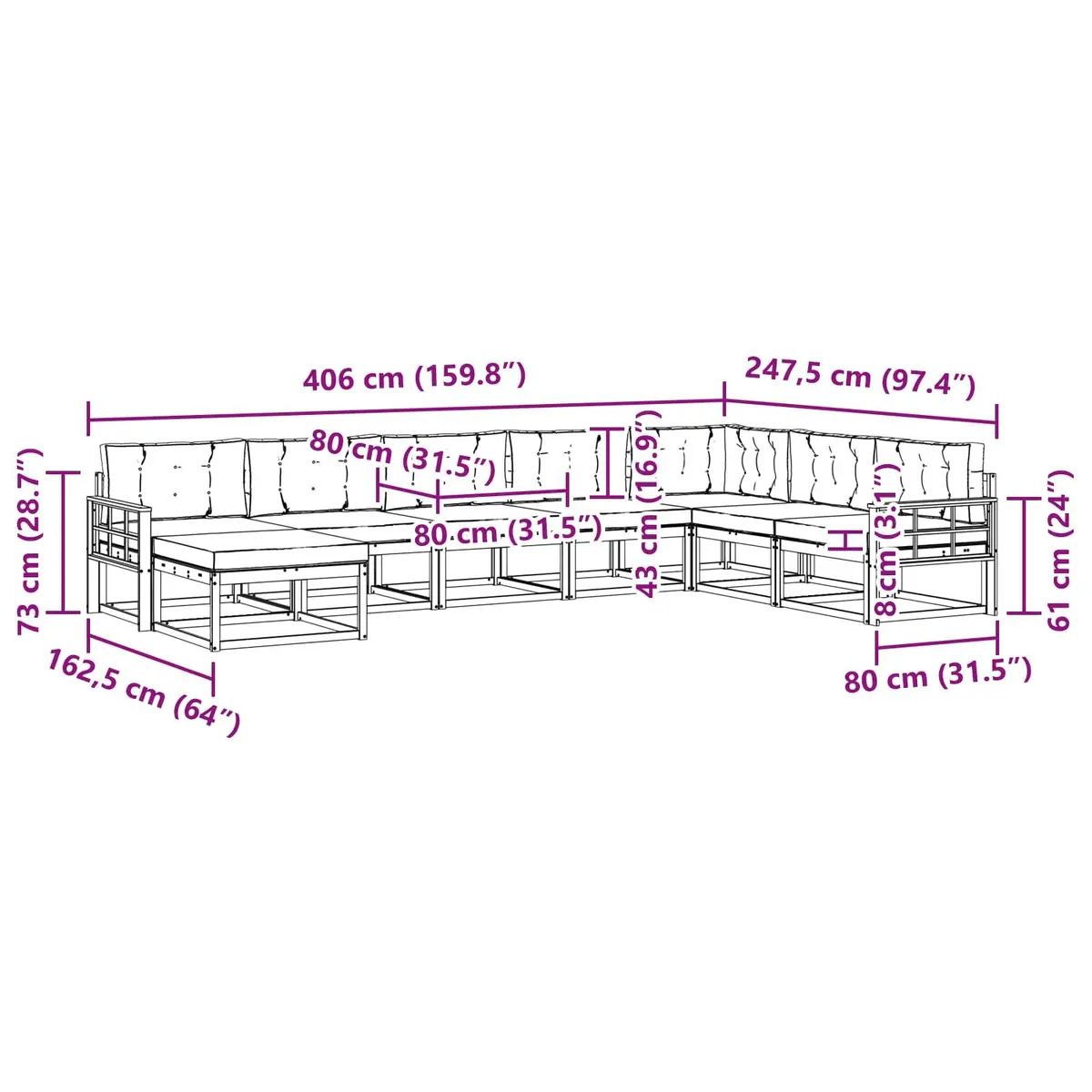 8-Piece Outdoor Sectional Sofa Set