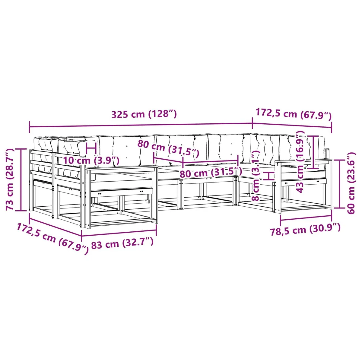 Outdoor 6-Piece Sofa Set with Cushions