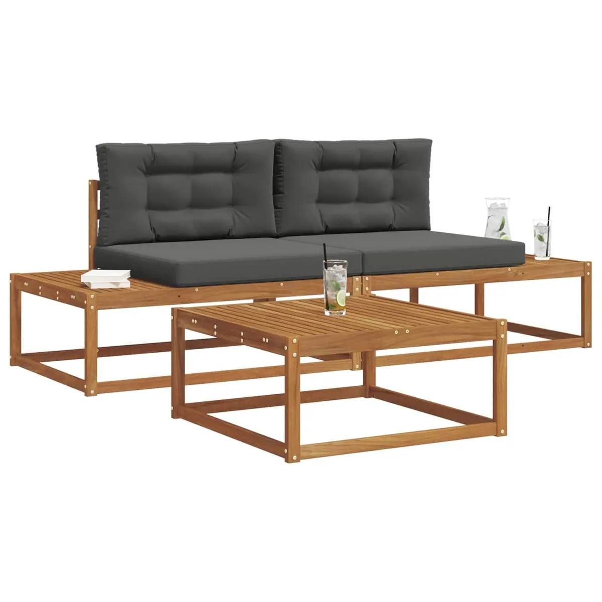 Outdoor Sectional Sofa Set Garden Patio Modular Brown Acacia Wood