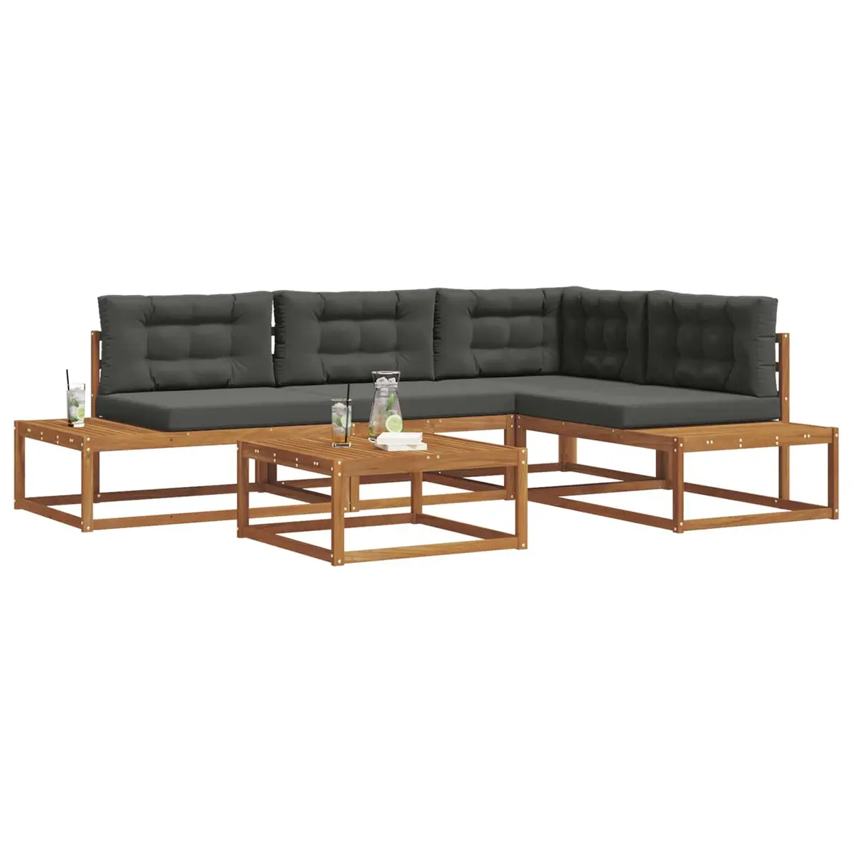 Outdoor Sectional Sofa Set Garden Furniture Brown Acacia Wood Lounge Seating for Patio