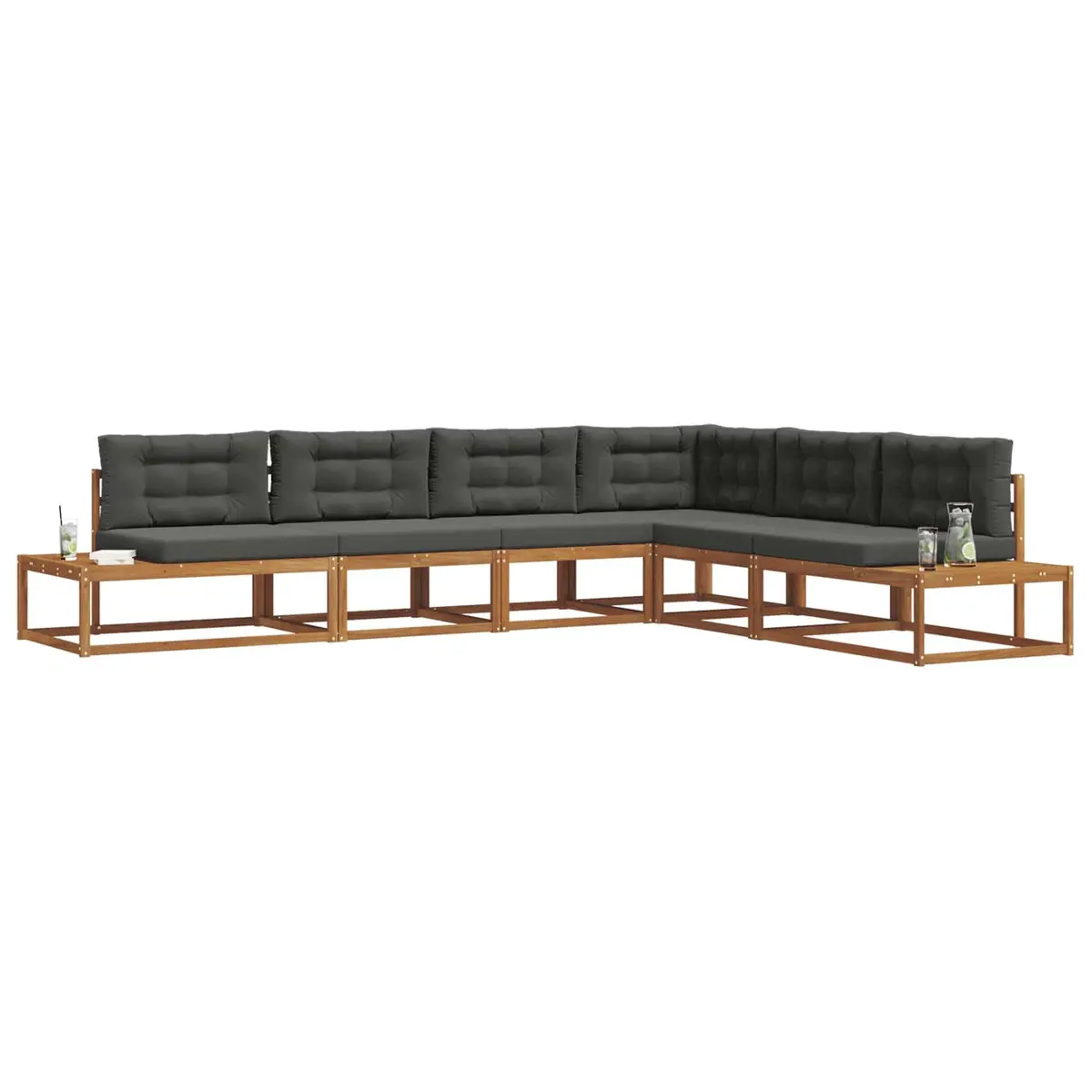 Outdoor Sofa Set for Garden and Patio Brown Acacia Wood Spacious Seating