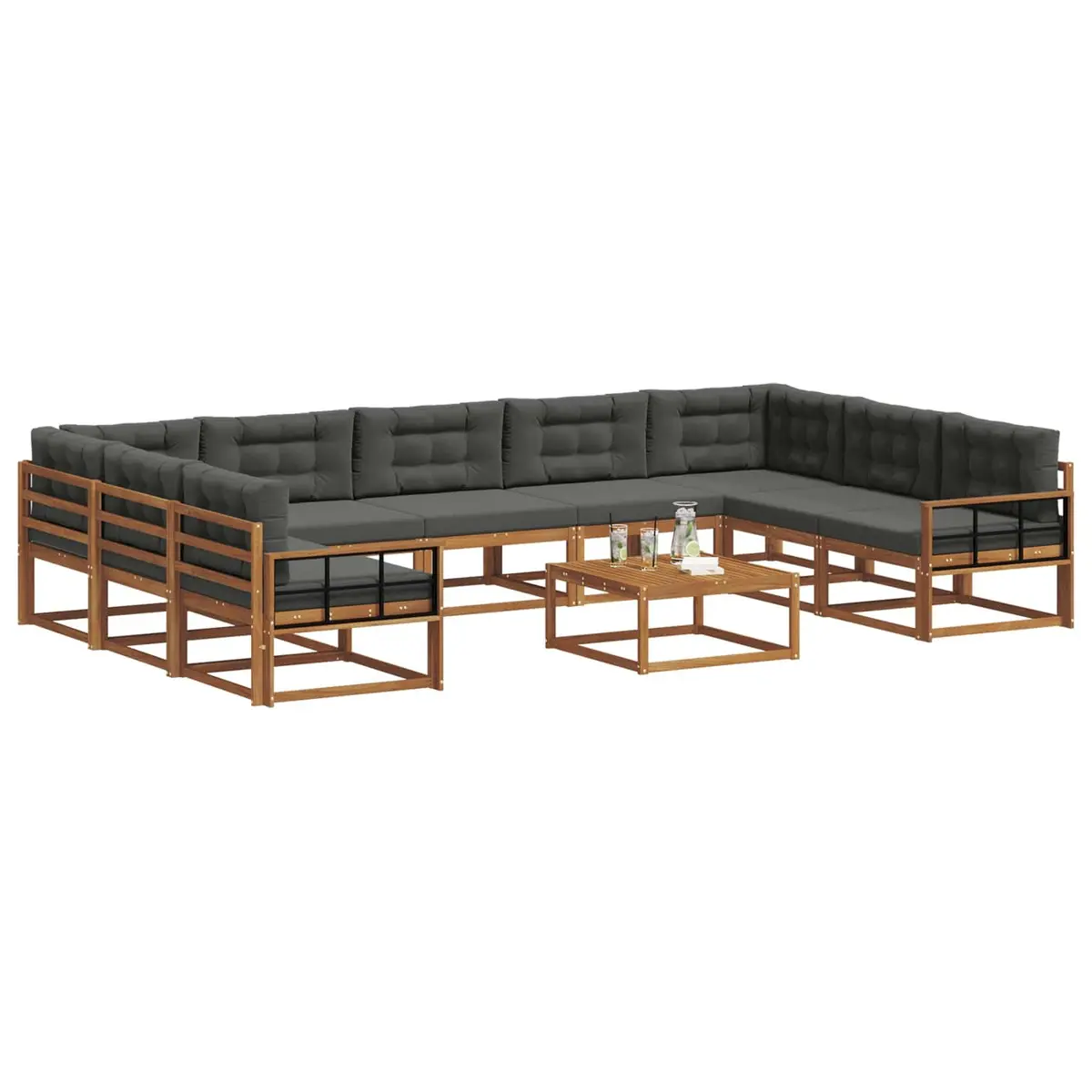 Outdoor Sectional Sofa Set Garden Patio Furniture 10 Pieces Brown Acacia Wood
