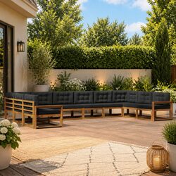 10-Piece Outdoor Sectional Sofa Set - Acacia Wood, Brown