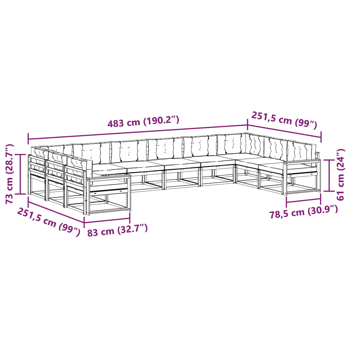Outdoor Sectional Sofa Set for Patio Garden 10 Piece