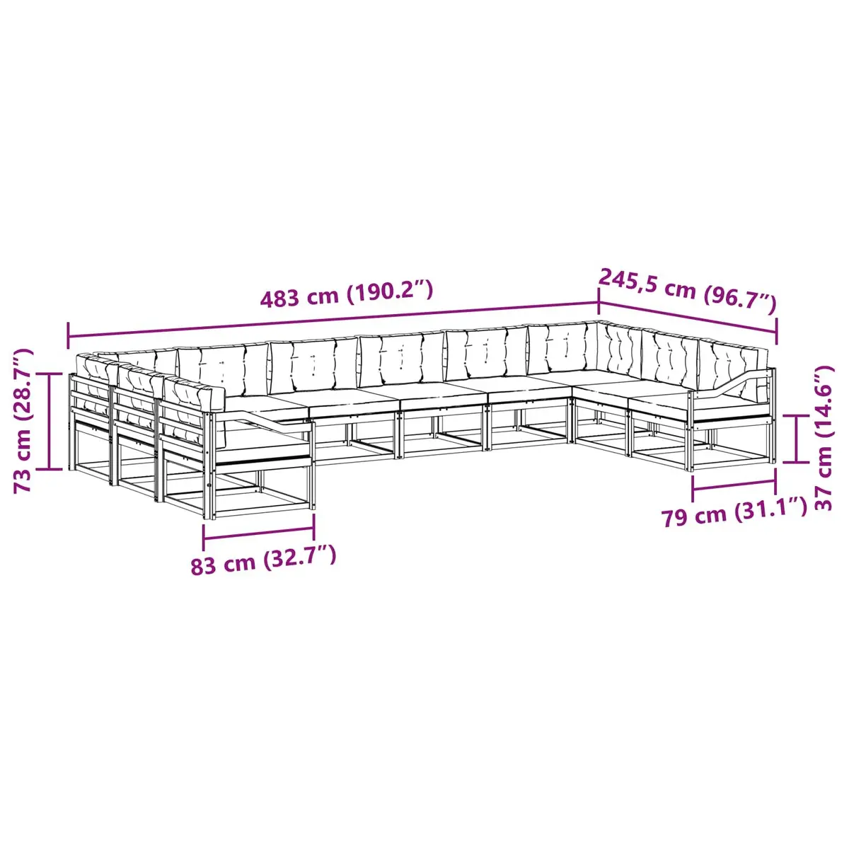 Outdoor Sectional Sofa Set 10 Piece Patio Garden Furniture