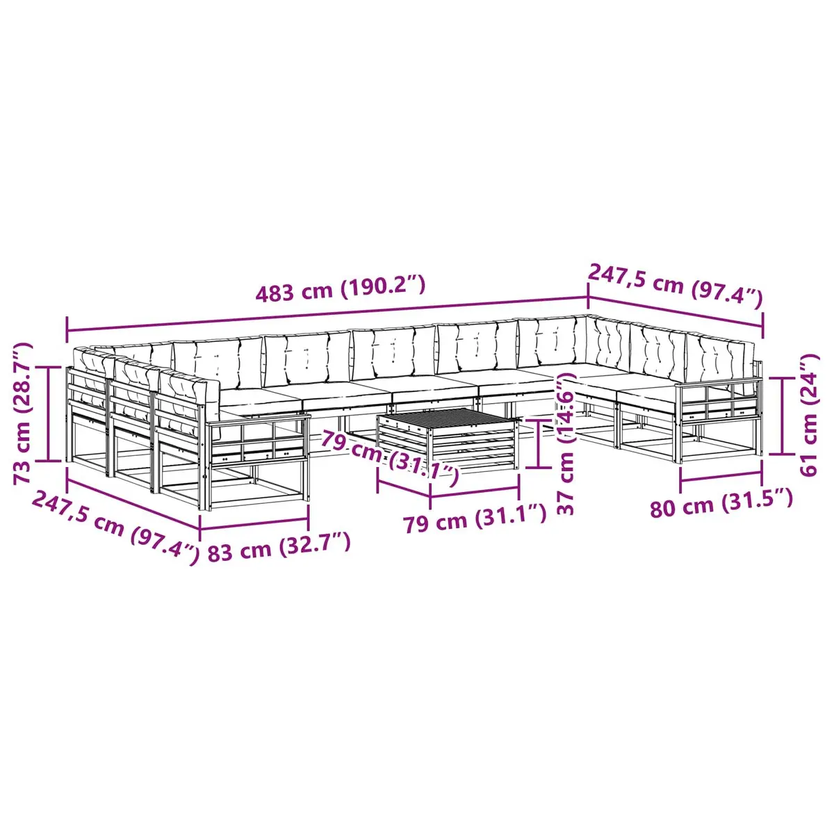 11-Piece Outdoor Sectional Sofa Set