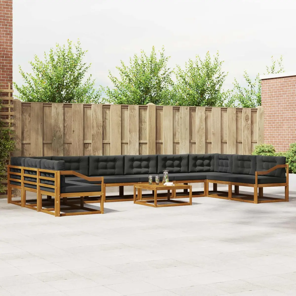 Outdoor Sectional Sofa Set for Garden Patio 11 Pieces Brown