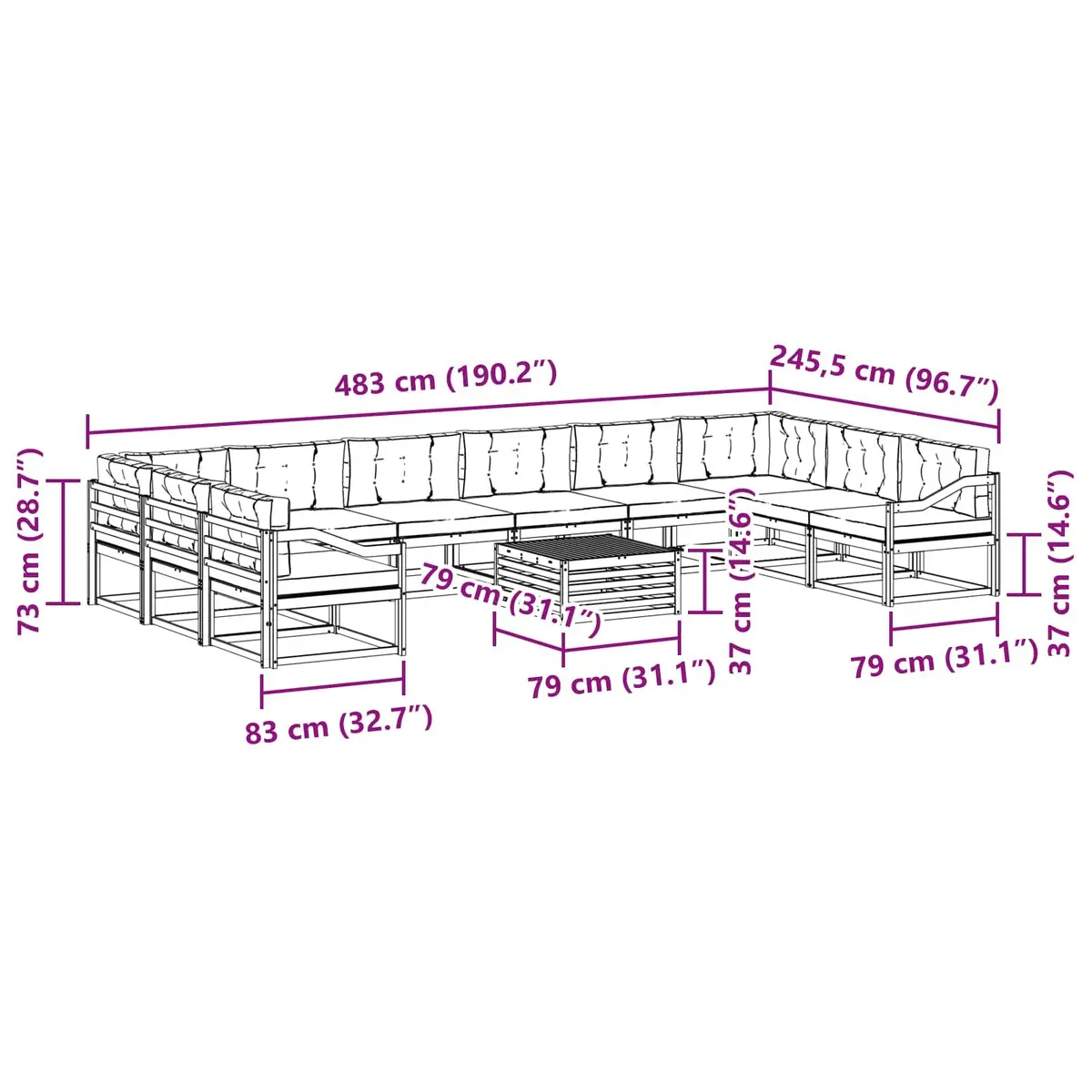 Outdoor Sectional Sofa Set for Garden Patio 11 Pieces Brown