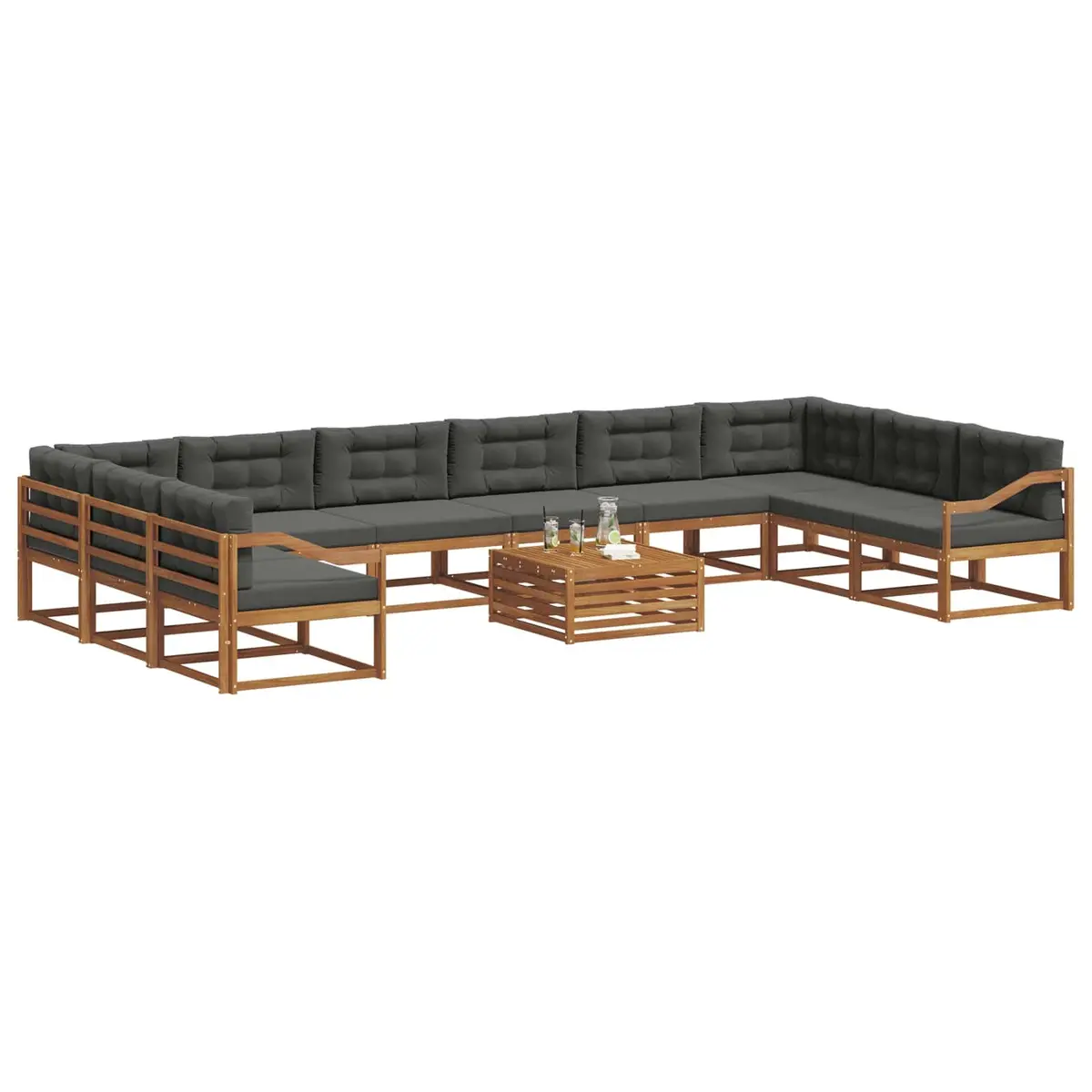 Outdoor Sectional Sofa Set for Garden Patio 11 Pieces Brown