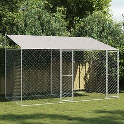 400 x 200 x 256 cm Silver Dog Cage with Roof