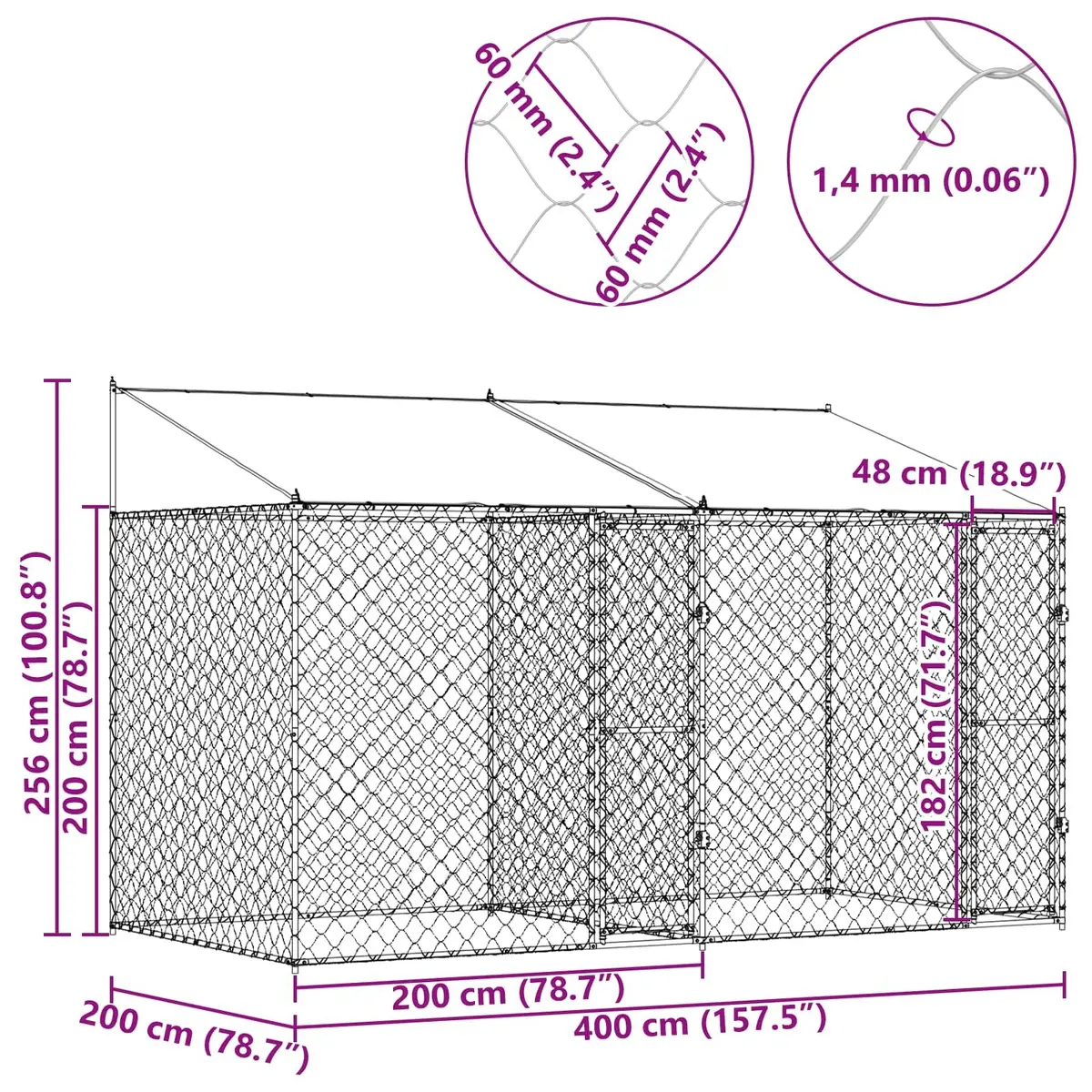 Dog Cage Outdoor 400 x 200 x 256 cm Silver