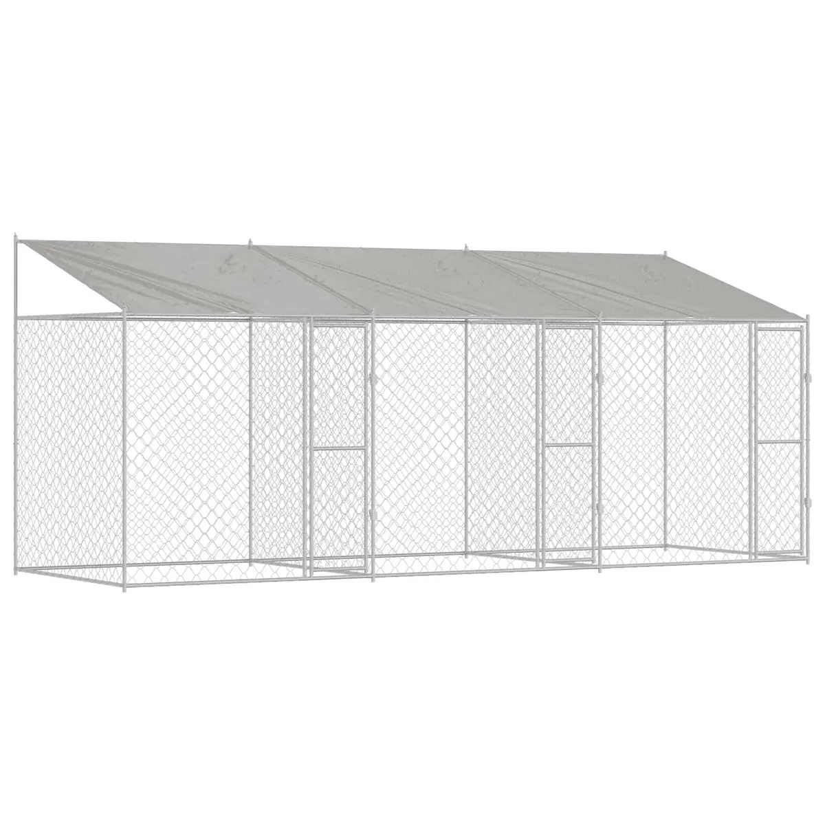 Dog Cage with Roof Outdoor Pet Kennel Run Large Spacious Silver Steel Wire Mesh