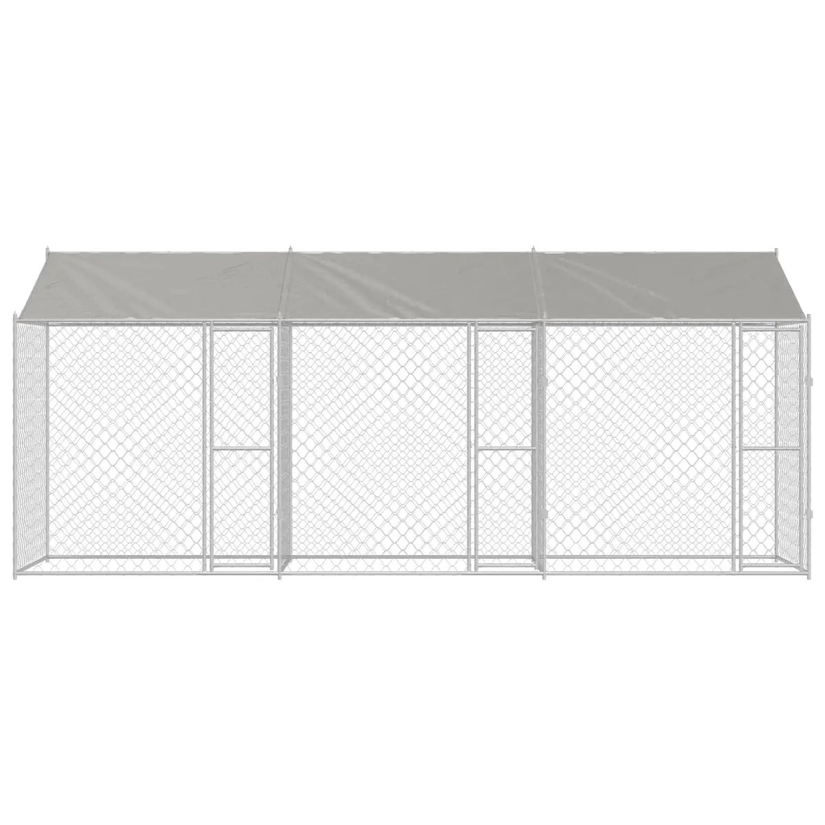 Dog Cage with Roof Outdoor Pet Kennel Run Large Spacious Silver Steel Wire Mesh