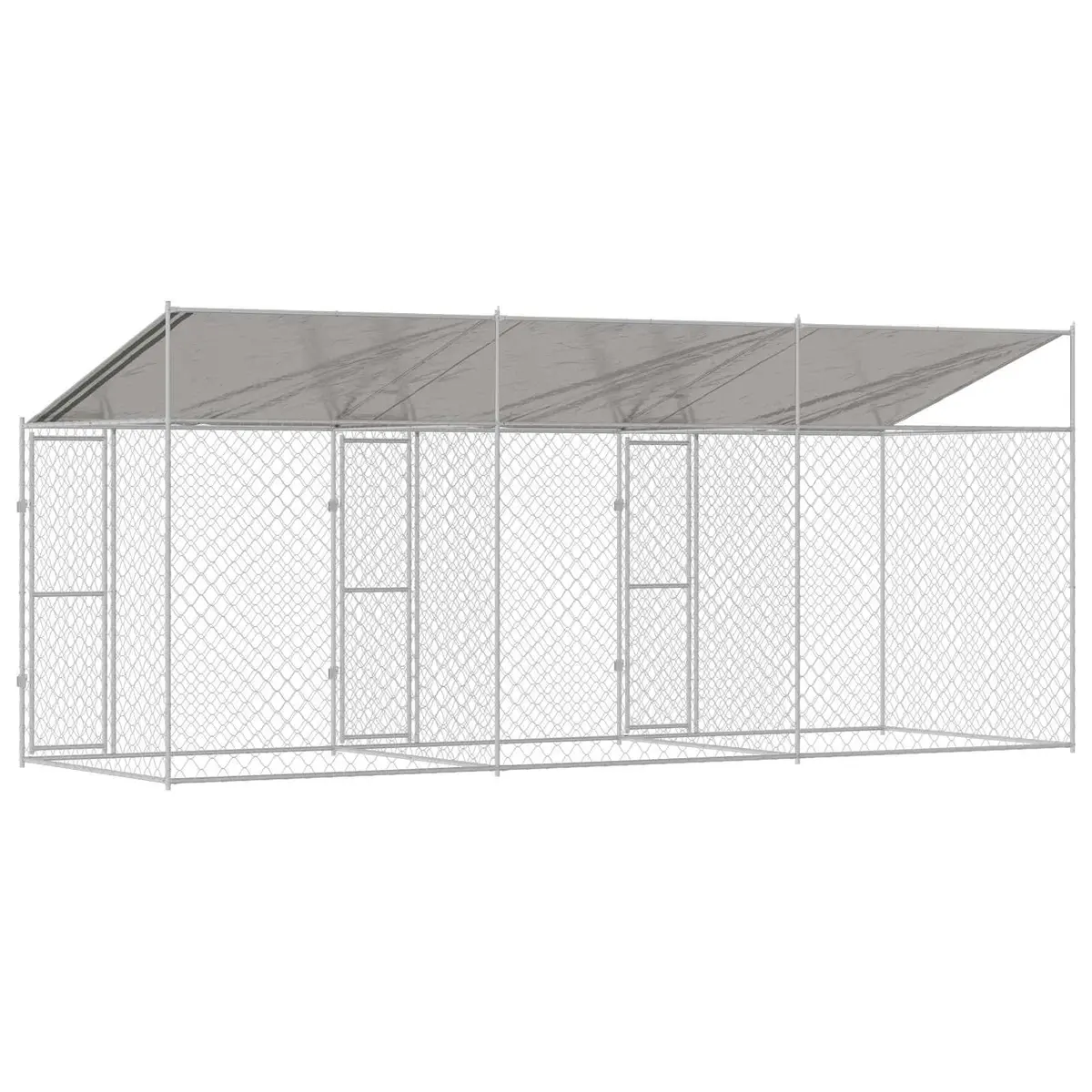 Dog Cage with Roof Outdoor Pet Kennel Run Large Spacious Silver Steel Wire Mesh