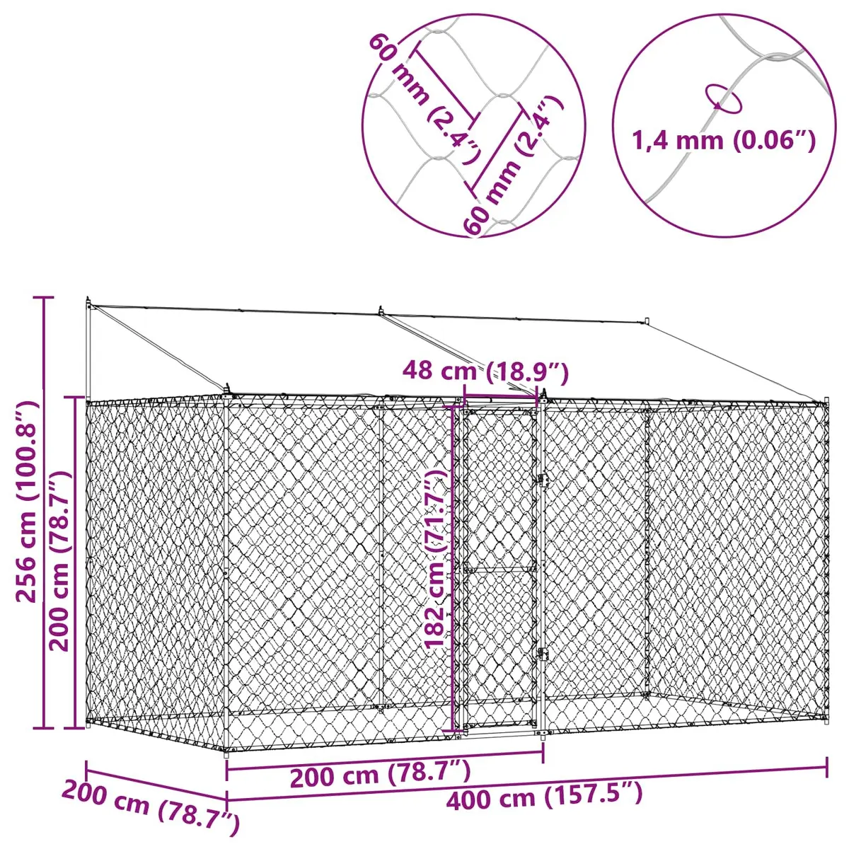 Dog Cage Outdoor Use Large Breed Silver 400 x 200 x 256 cm