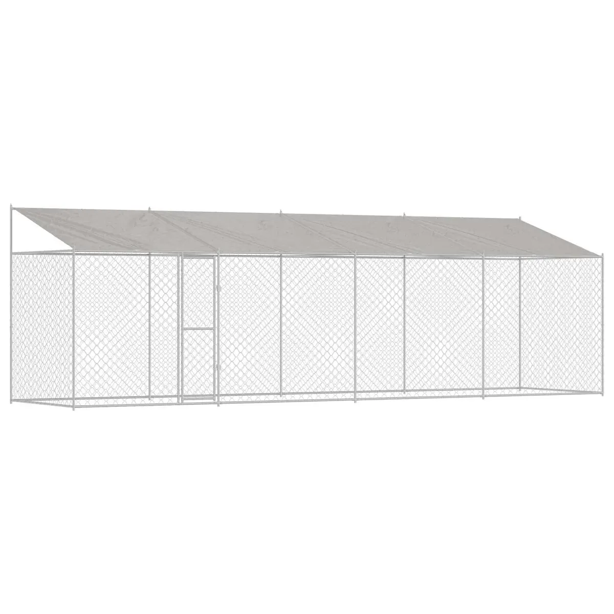 Dog Cage with Roof Outdoor Kennel Run Silver Large Spacious Steel Wire Mesh