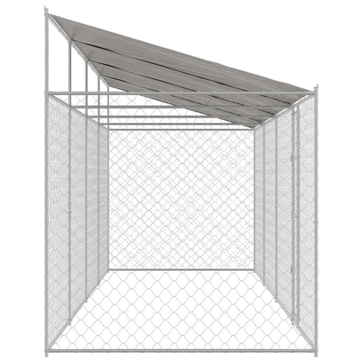 Dog Cage with Roof Outdoor Kennel Run Silver Large Spacious Steel Wire Mesh