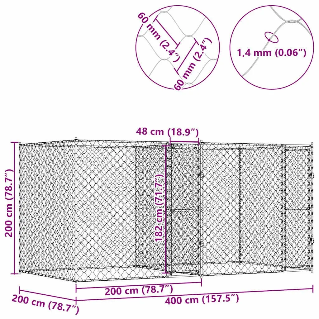 Dog Cage Outdoor Large Breed 400x200x200cm Silver Galvanised Steel