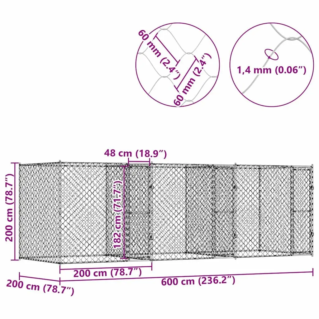 Dog Kennel Outdoor Large Breed Galvanised Steel 600 x 200 x 200 cm