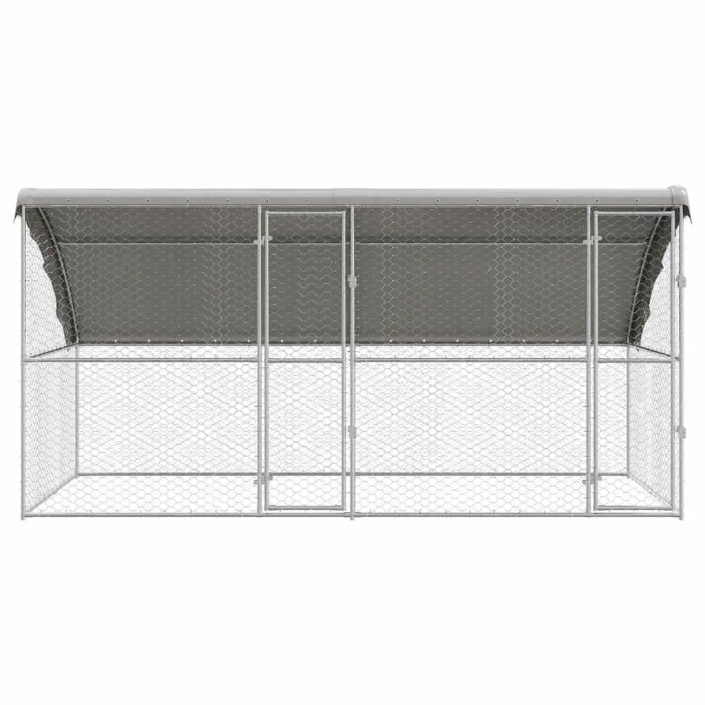 Dog Kennel Outdoor 2 Piece 4 x 2 x 2 m Galvanised Steel Pet Run Enclosure