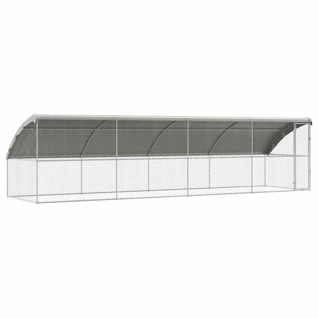 Dog Kennel Outdoor Use 8 x 2 x 2 m Silver 4 Piece Galvanised Steel Run Enclosure