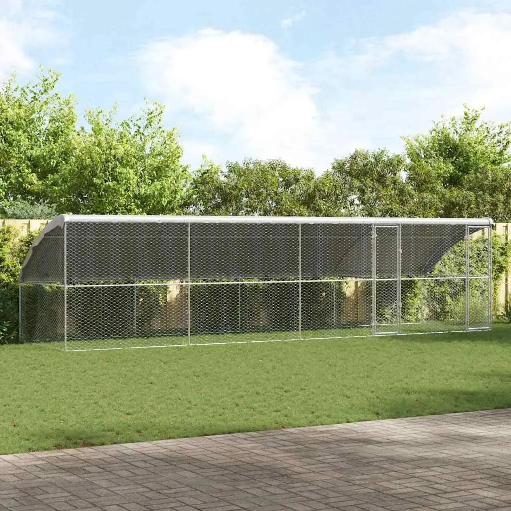 Dog Kennel 4 pcs Silver 8 x 2 x 2 m Outdoor Pet Run Enclosure Galvanised Steel