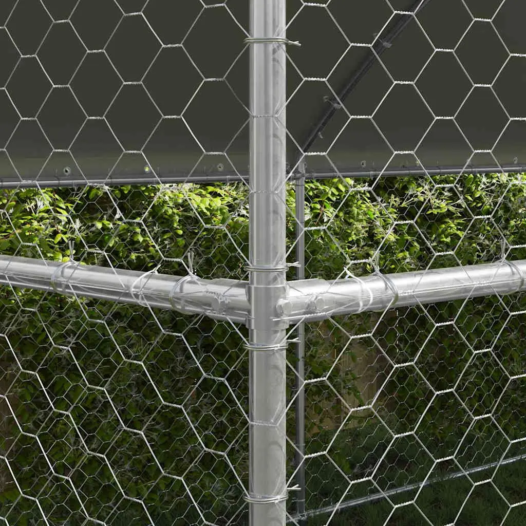 Dog Kennel 4 pcs Silver 8 x 2 x 2 m Outdoor Pet Run Enclosure Galvanised Steel