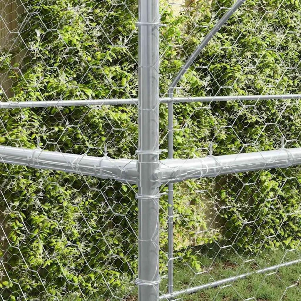 Dog Kennel 2 pcs Silver 4 x 2 x 2 m Outdoor Pet Run Enclosure Lockable Door