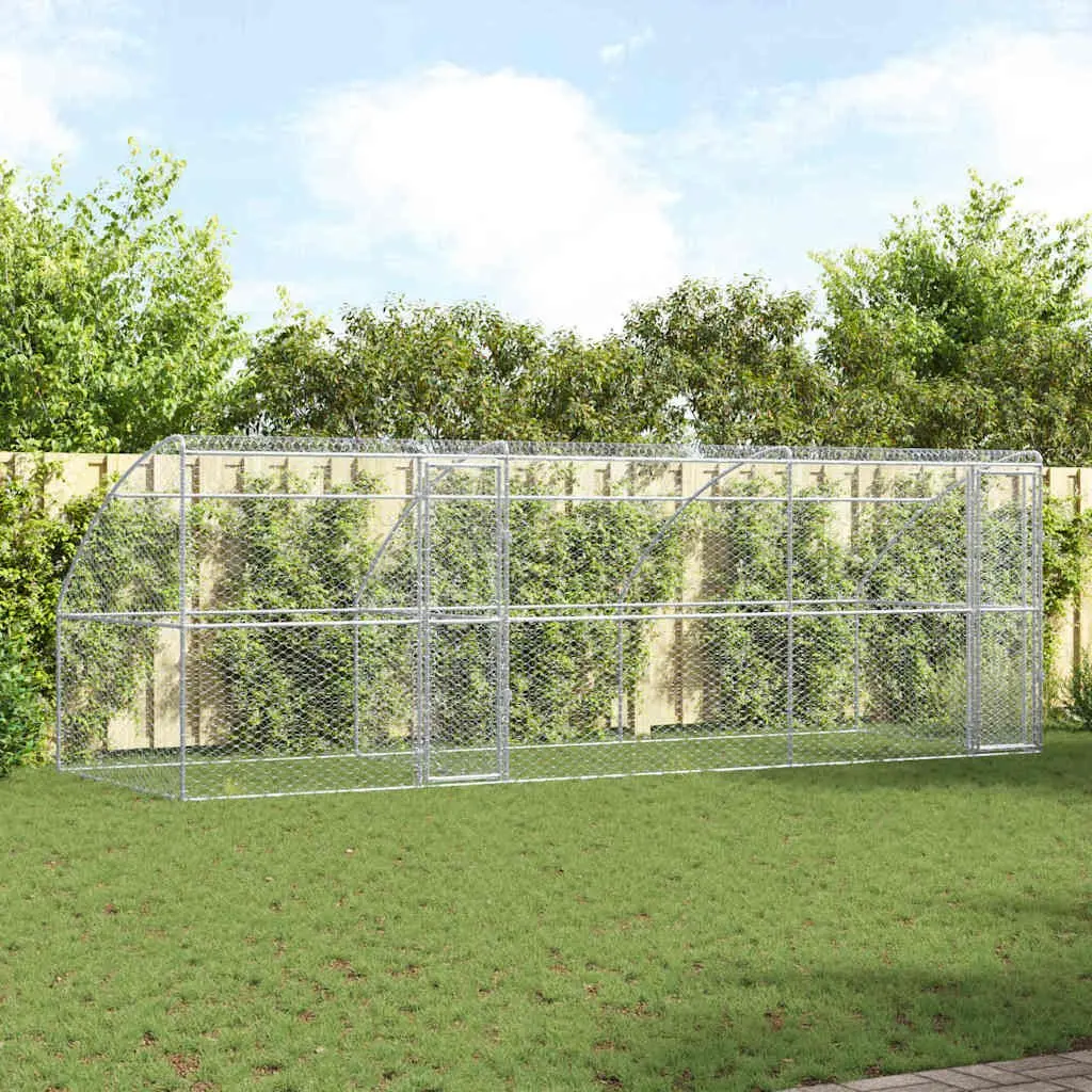 Dog Kennel Outdoor 6 x 2 x 2 m Silver 3 Piece Pet Run Enclosure Lockable