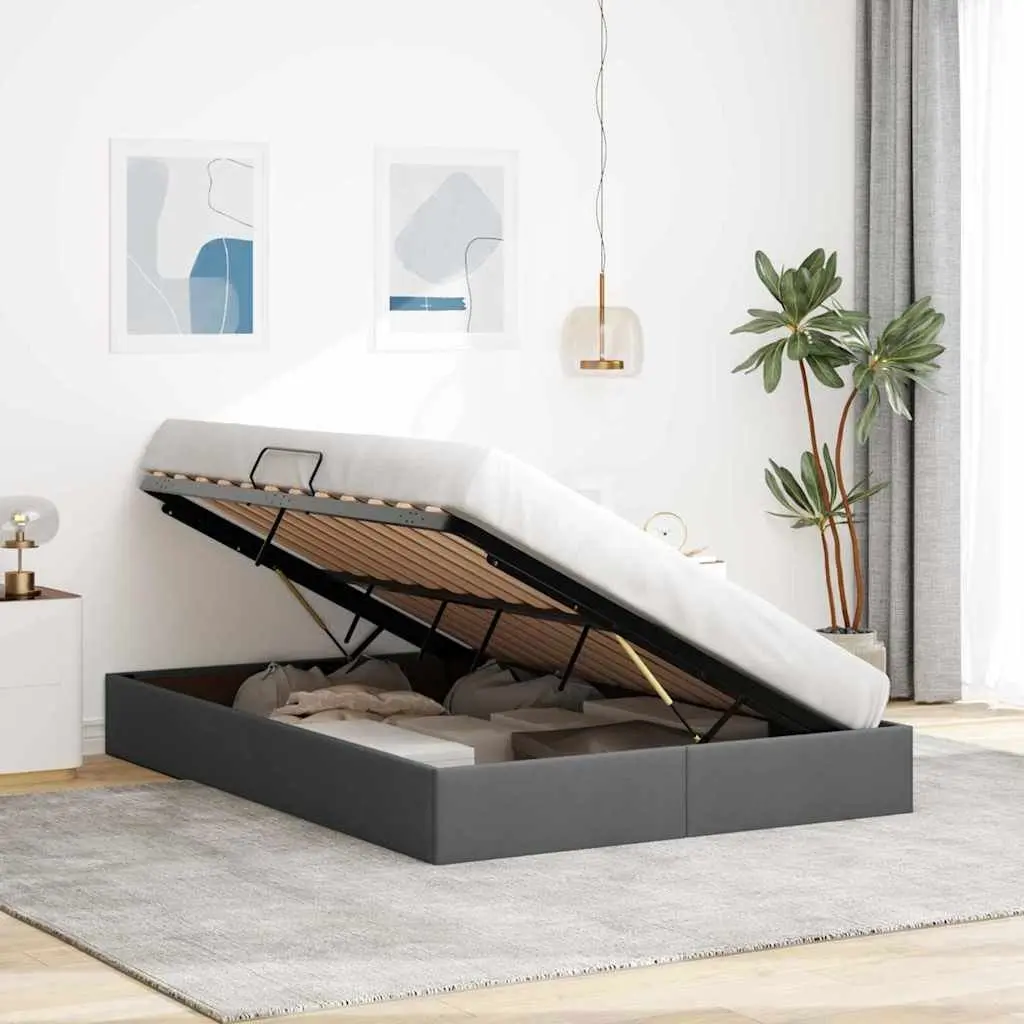 Storage Bed with Hydraulic Lift Grey 153x203cm Modern Bedroom Furniture Frame