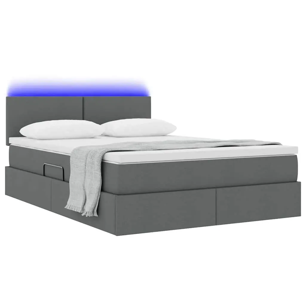 LED Storage Bed with Mattress for Bedroom Dark Grey 152 x 203 cm