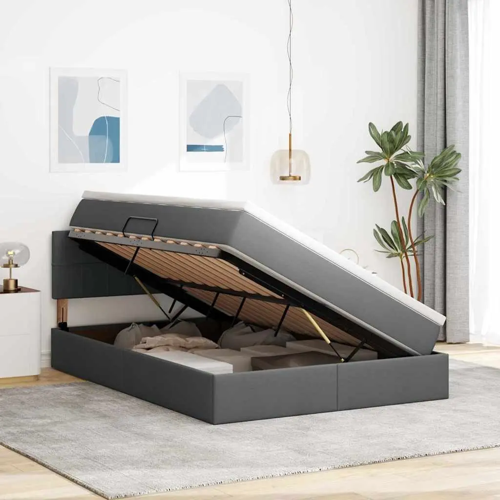 LED Storage Bed with Mattress 152 x 203 cm