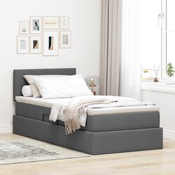 Storage Bed with Gas Lift and LED Lights Dark Grey 107x203cm