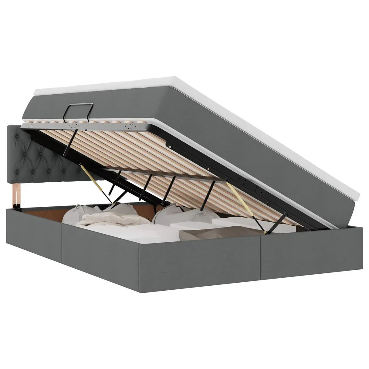 LED Storage Bed with Mattress for Bedroom Dark Grey 152 x 203 cm