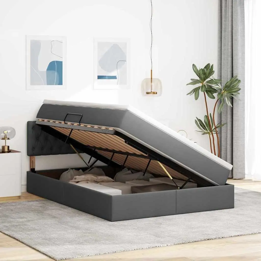 LED Storage Bed with Mattress for Bedroom Dark Grey 152 x 203 cm