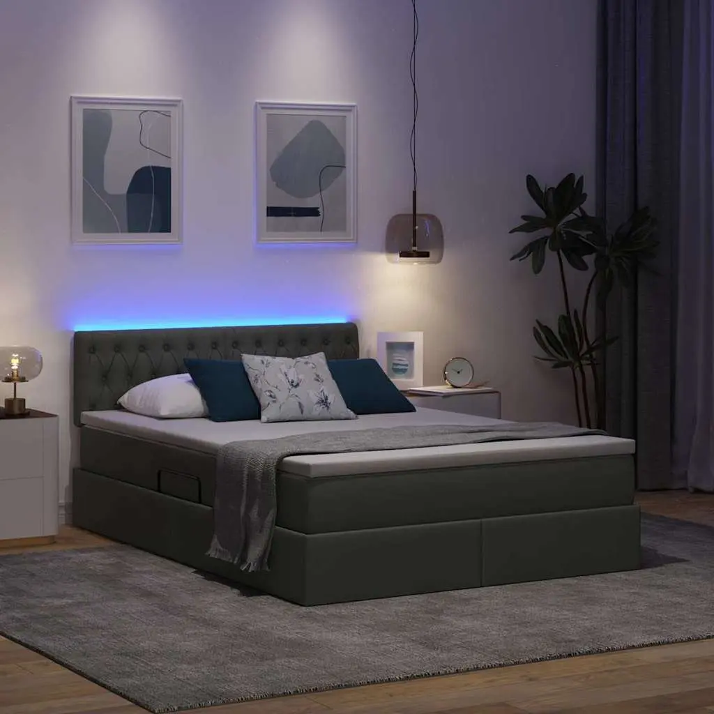 LED Storage Bed with Mattress for Bedroom Dark Grey 152 x 203 cm