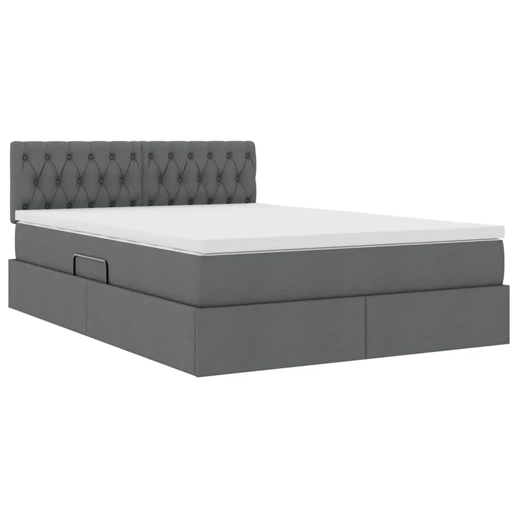 LED Storage Bed with Mattress for Bedroom Dark Grey 152 x 203 cm