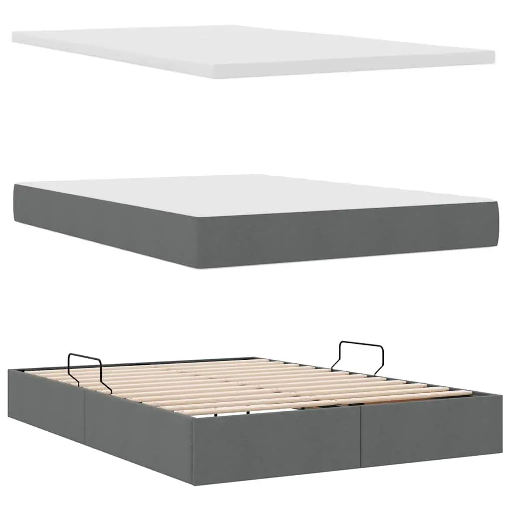 LED Storage Bed with Mattress for Bedroom Dark Grey 152 x 203 cm