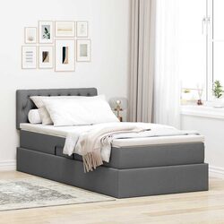 LED Storage Bed with Mattress: 107x203cm Dark Grey Frame