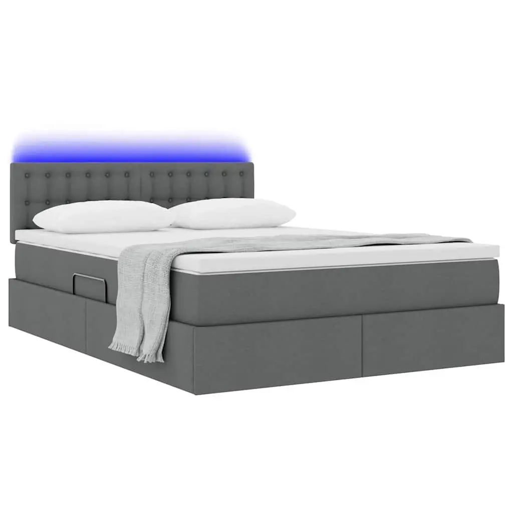 LED Storage Bed with Mattress for Bedroom Dark Grey 152x203cm