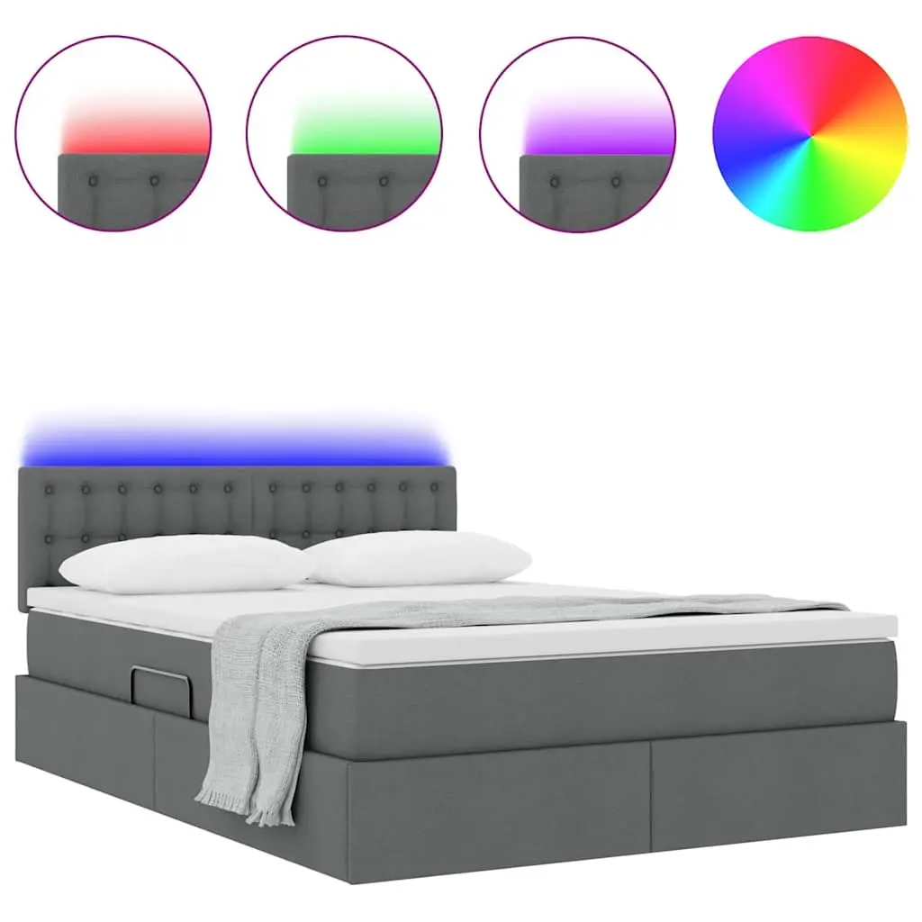 LED Storage Bed with Mattress for Bedroom Dark Grey 152x203cm