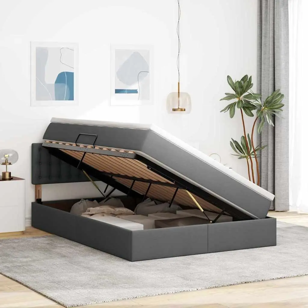 LED Storage Bed with Mattress for Bedroom Dark Grey 152x203cm