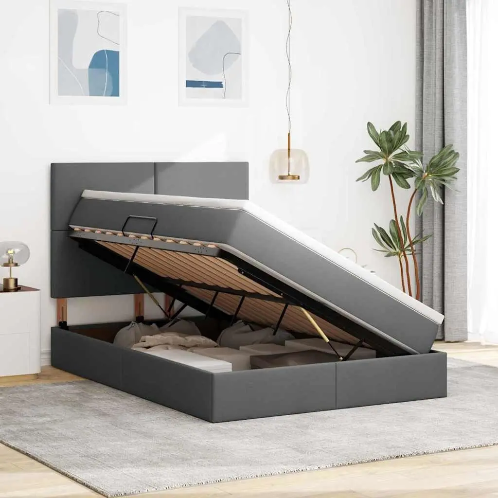 Storage Bed with Headboard for Bedroom Grey 153 x 203 cm