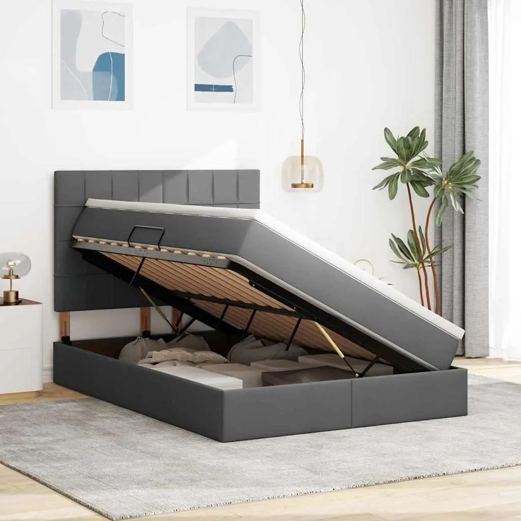 Grey Hydraulic Lift Storage Bed 153 x 203 cm