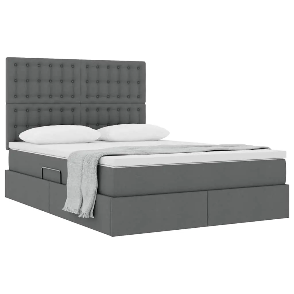 Storage Bed with Headboard in Grey, 153 x 203 cm