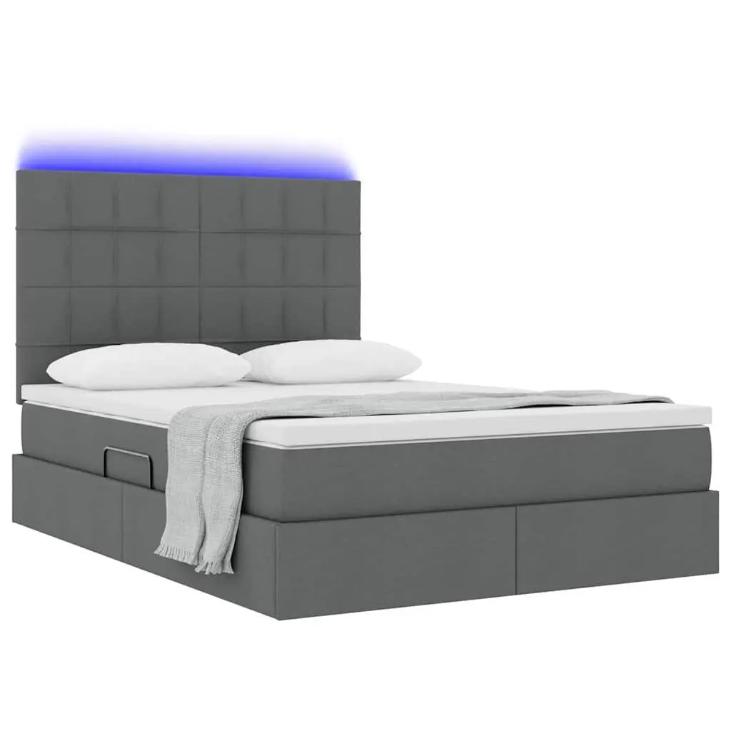 LED Storage Bed with Mattress for Bedroom Dark Grey 152 x 203 cm