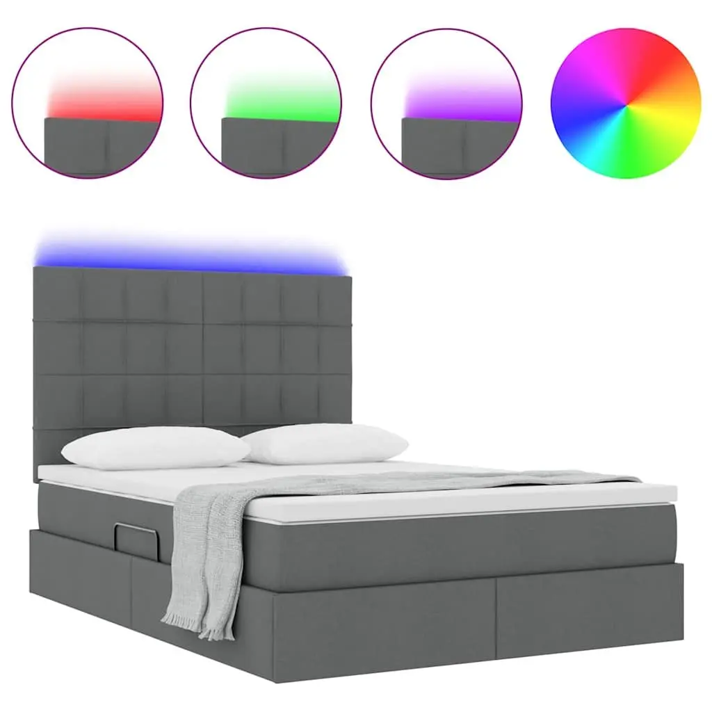 LED Storage Bed with Mattress for Bedroom Dark Grey 152 x 203 cm